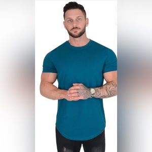youngla the perfect tee mens medium teal blue scallop bottom tee gym